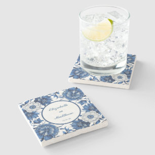 Elegant blue och white Chinoiserie antique Bröllop Stenunderlägg