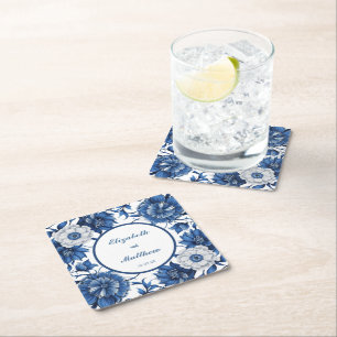 Elegant blue och white Chinoiserie antique Bröllop Underlägg Papper Kvadrat
