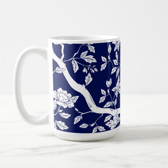 Elegant Blue och White Chinoiserie Mugg (Vänster)