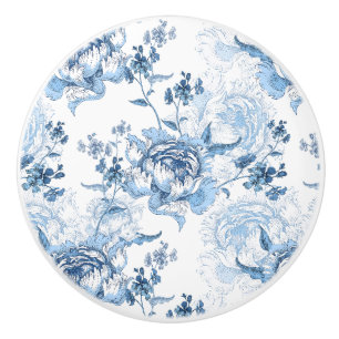 Elegant Blue och White Engraved Peonies Knopp