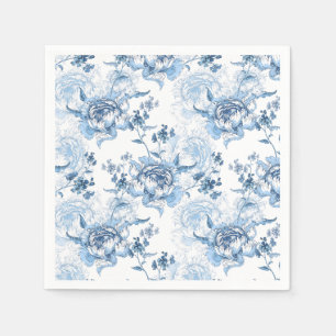 Elegant Blue och White Engraved Peonies Pappersservett
