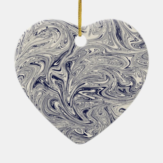 Elegant Blue och White Marble Julgransprydnad Keramik (Baksidan)