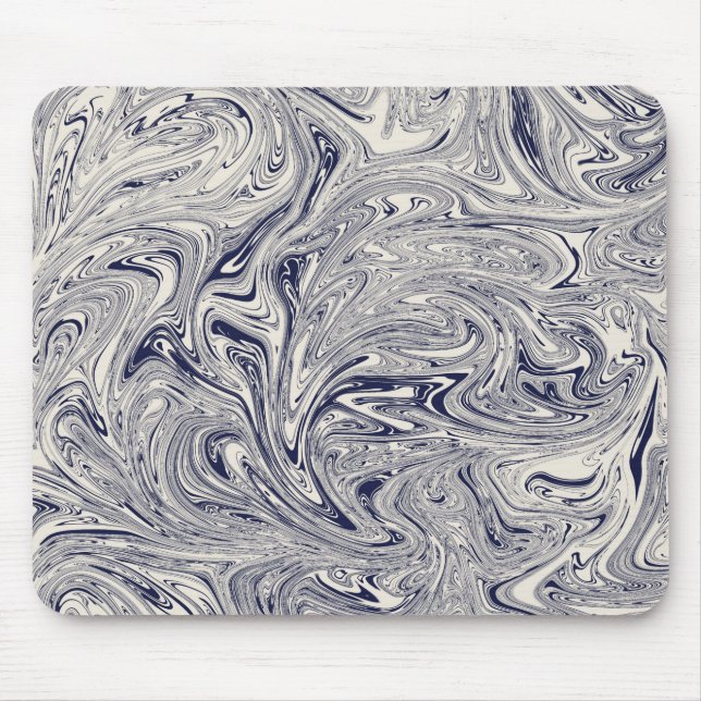 Elegant Blue och White Marble Swirl Musmatta (Framsidan)