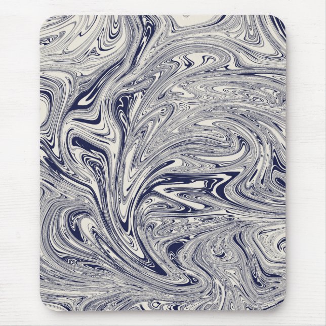 Elegant Blue och White Marble Swirl Musmatta (Framsidan)