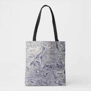 Elegant Blue och White Marble Swirl Tygkasse
