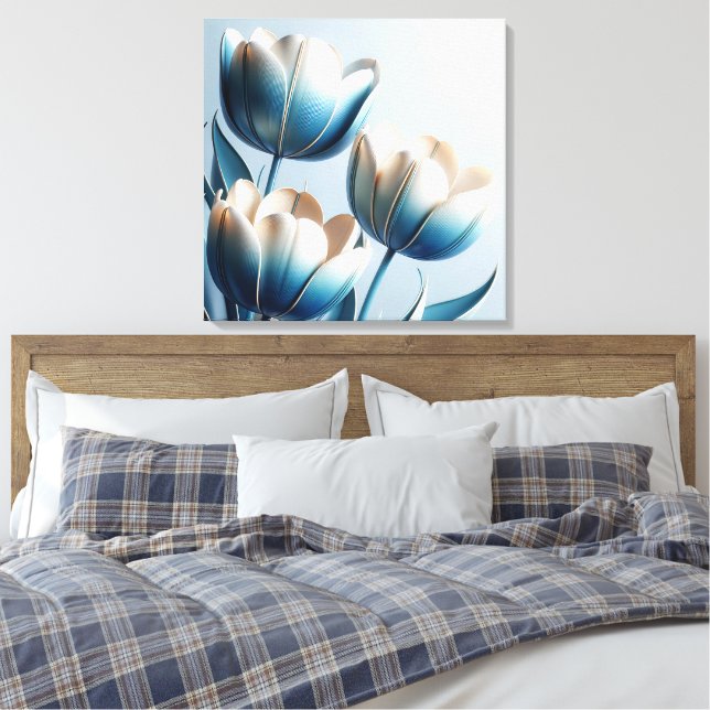 Elegant Blue - och White Tulips Canvastryck (Insitu (sovrum))