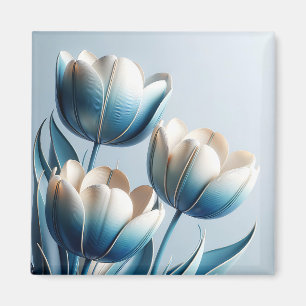 Elegant Blue - och White Tulips Magnet