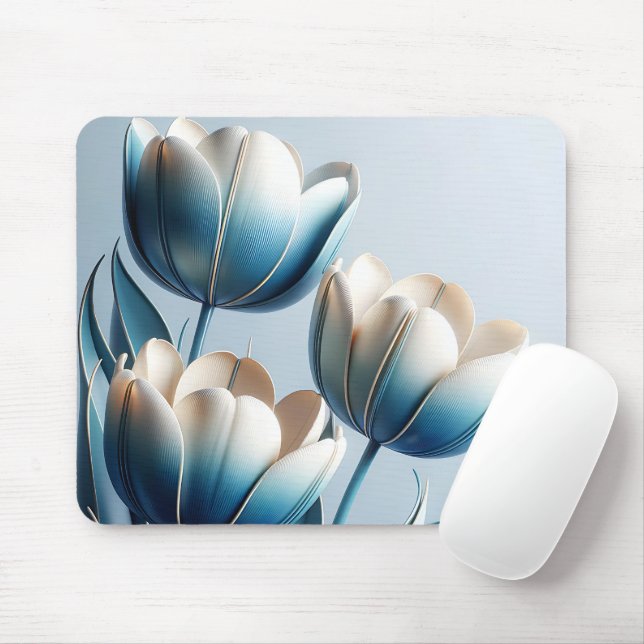Elegant Blue - och White Tulips Musmatta (Med mus)