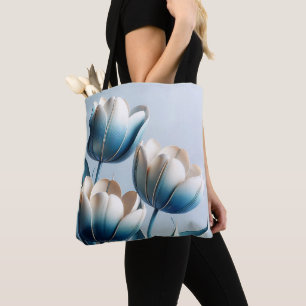 Elegant Blue - och White Tulips Tygkasse