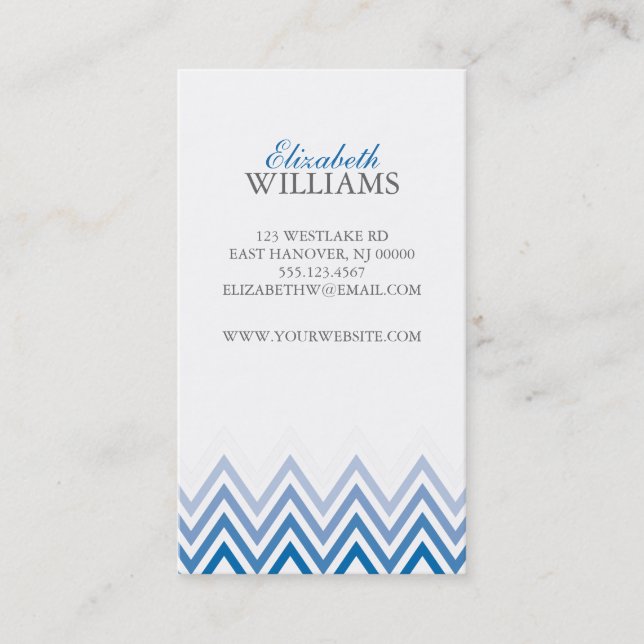 Elegant Blue Ombre Chevron Rand Visitkort (Framsida)