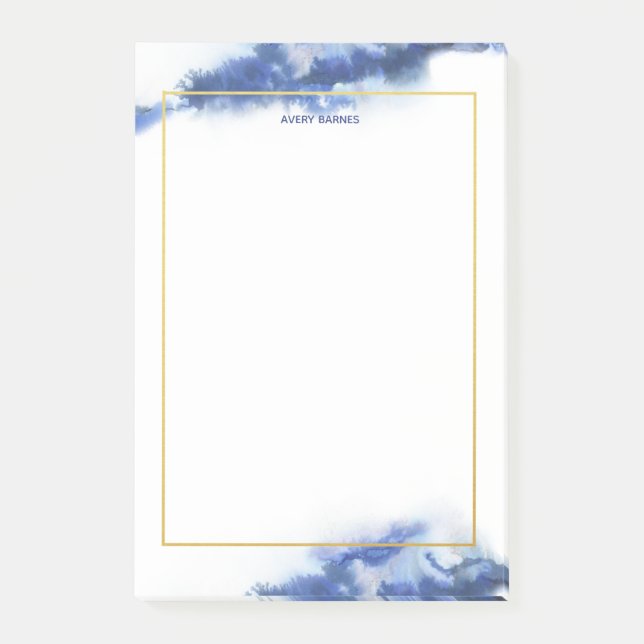 Elegant Blue Ombre Marble Personlig Post-it Block (Framsida)