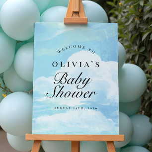 Elegant Blue On Cloud 9 Baby Shower Välkomstskylt Poster