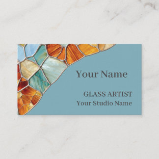 Elegant Blue Orange Stained Glass Business Card Visitkort