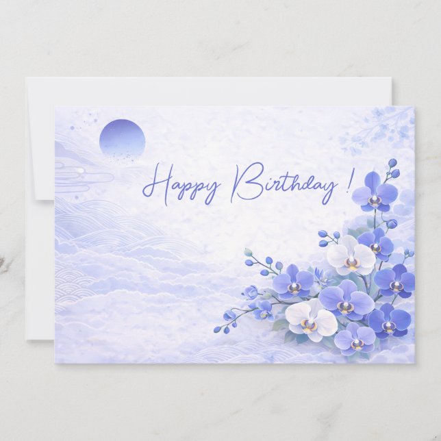Elegant Blue Orchid Birthday Card Julkort (Framsida)