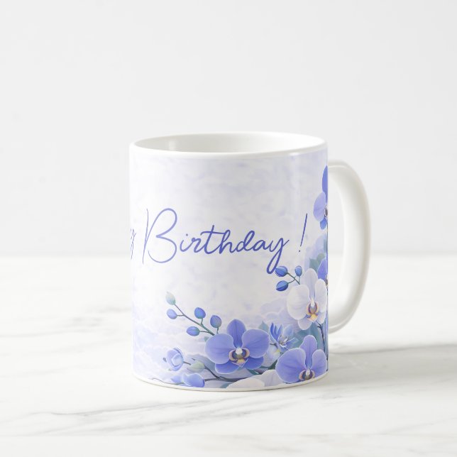 Elegant Blue Orchid Birthday Mug Kaffemugg (Framsida höger)
