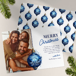Elegant Blue Ornament Photo jul Julkort