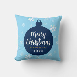 Elegant Blue Ornament Snowflake God jul Kudde