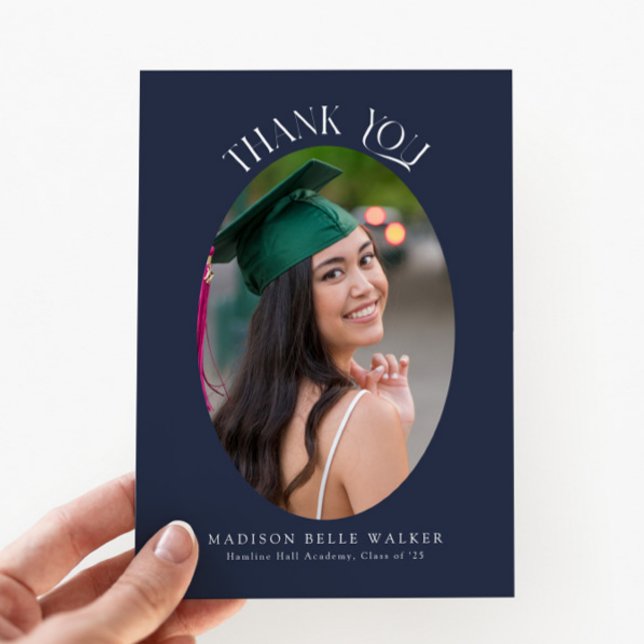 Elegant Blue Oval Studenten Photo Tack Kort (Skapare uppladdad)