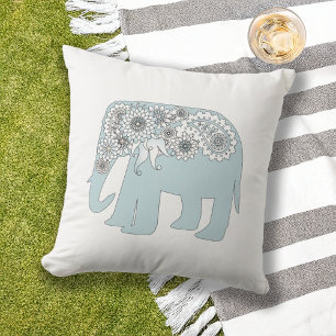 Elegant Blue Paisley Elephant Kudde