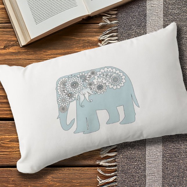 Elegant Blue Paisley Elephant Lumbarkudde (Skapare uppladdad)