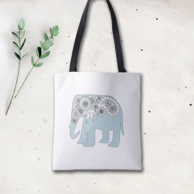 Elegant Blue Paisley Elephant Tygkasse (Skapare uppladdad)