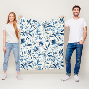 Elegant Blue Paisley Lövs - Vit bakgrund (1) Fleecefilt