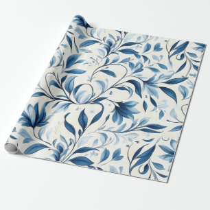 Elegant Blue Paisley Lövs - Vit bakgrund (1) Presentpapper
