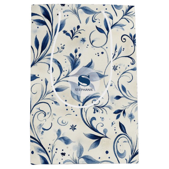 Elegant Blue Paisley Lövs - Vit bakgrund (2) (Framsidan)