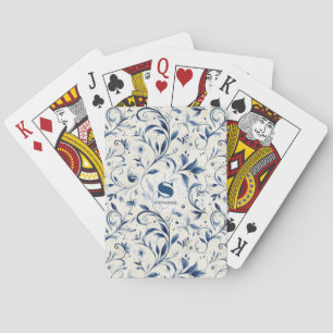 Elegant Blue Paisley Lövs - Vit bakgrund (2) Casinokort