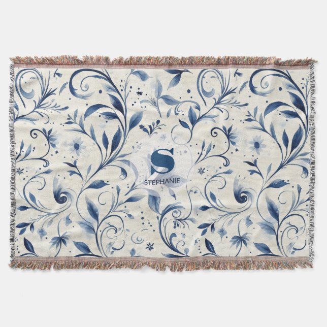 Elegant Blue Paisley Lövs - Vit bakgrund (2) Filt (Framsidan)