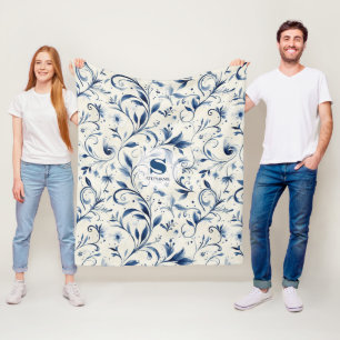 Elegant Blue Paisley Lövs - Vit bakgrund (2) Fleecefilt