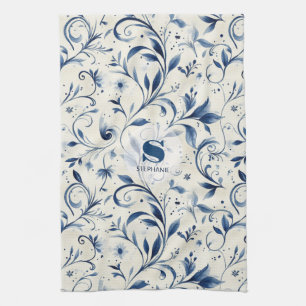 Elegant Blue Paisley Lövs - Vit bakgrund (2) Kökshandduk