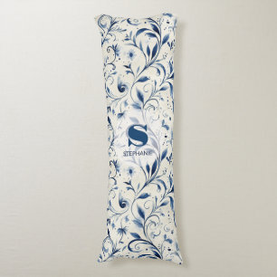 Elegant Blue Paisley Lövs - Vit bakgrund (2) Kroppskudde