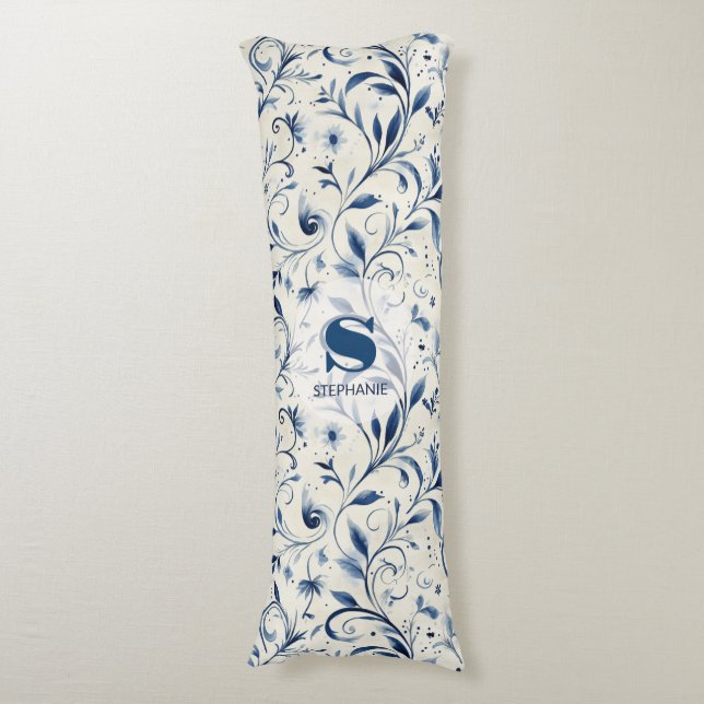 Elegant Blue Paisley Lövs - Vit bakgrund (2) Kroppskudde (Framsidan Vertikal)