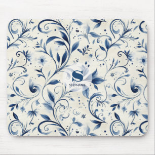 Elegant Blue Paisley Lövs - Vit bakgrund (2) Musmatta