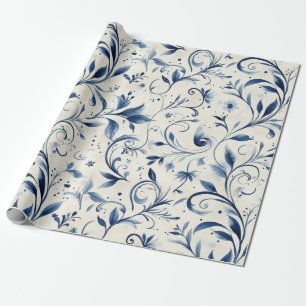 Elegant Blue Paisley Lövs - Vit bakgrund (2) Presentpapper