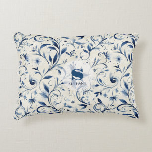 Elegant Blue Paisley Lövs - Vit bakgrund (2) Prydnadskudde