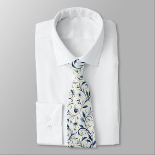 Elegant Blue Paisley Lövs - Vit bakgrund (2) Slips