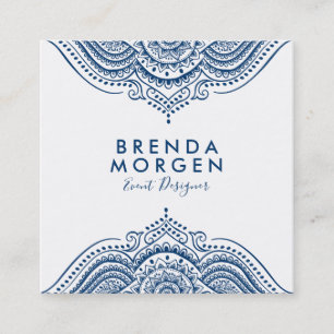 Elegant Blue Paisley Mandala Fyrkantigt Visitkort