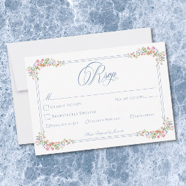 Elegant Blue Pastel Wildflower Border Wedding OSA Kort