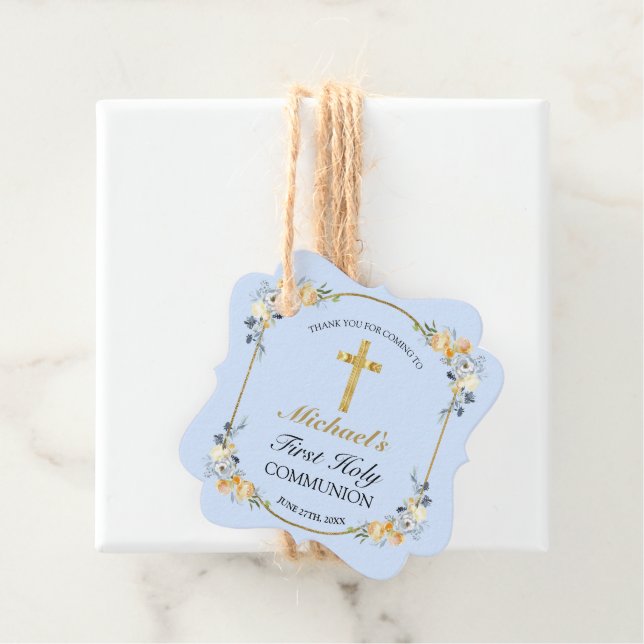 Elegant Blue Peach Blommigt 1:a Heligan Kommunifor Gåvor Etiketter (På plats)