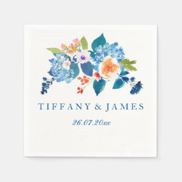 Elegant Blue & Peach Blommigt Bröllop Napkin Pappersservett