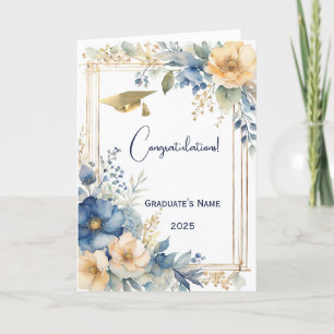 Elegant Blue Peach Flowers Personlig Studenten Kort