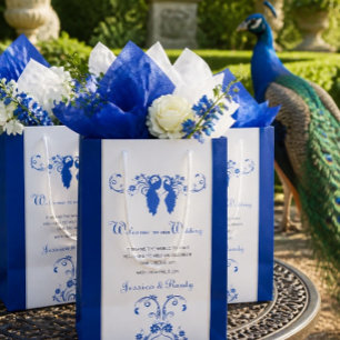 Elegant Blue Peacock Bröllop Välkomsthjälpmedel