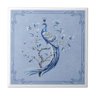 Elegant Blue Peacock Ceramic Tile Kakelplatta