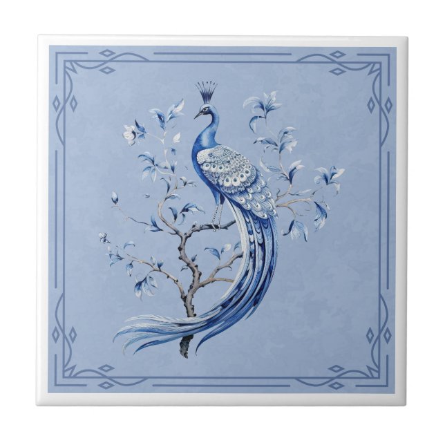 Elegant Blue Peacock Ceramic Tile Kakelplatta (Framsidan)