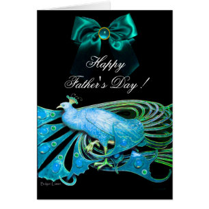 ELEGANT BLUE PEACOCK,GEM STONES,BOW Fars dag Hälsningskort