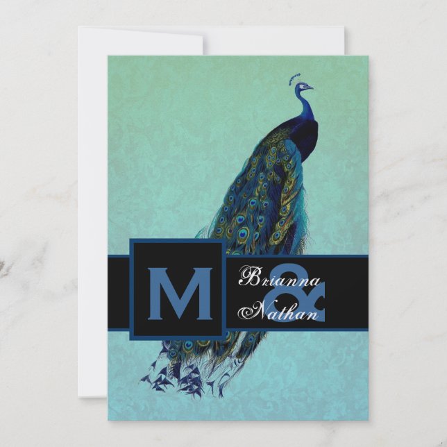 Elegant Blue Peacock Metallic Bröllop Inbjudningar (Framsida)