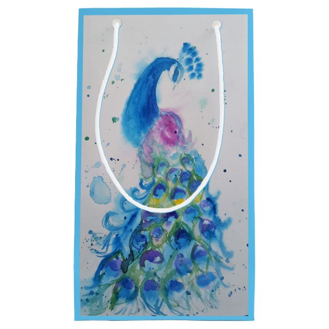 Elegant Blue Peacock Watercolor bird Gift Bag (Framsidan)