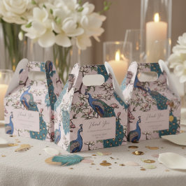 Elegant Blue Peacocks and Flowers Blush Pink Presentaskar